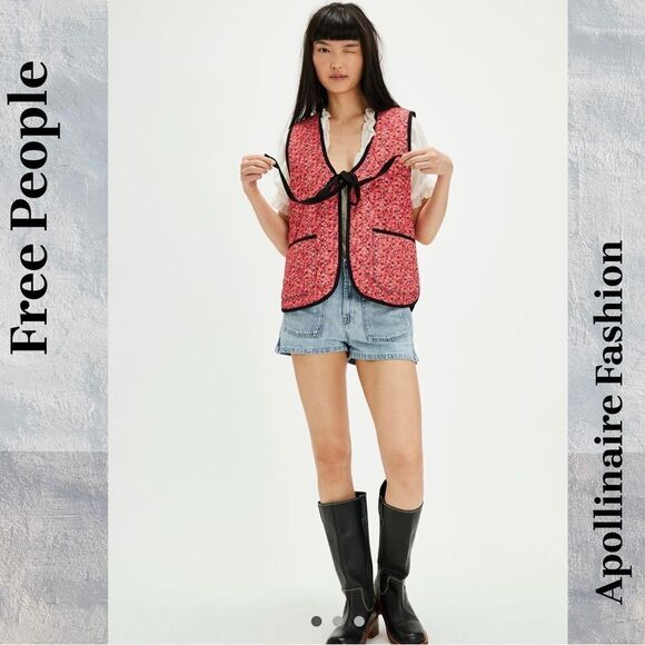 FREE PEOPLE CLAUDINE VEST RED RUST COMBO LARGE NWT - Picture 1 of 9